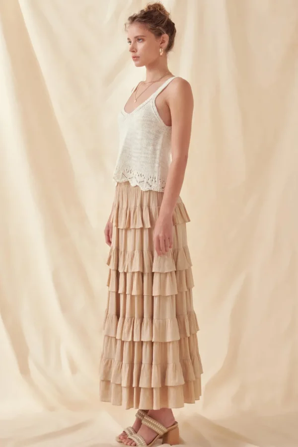 FREE THE ROSES Tops*- Knitted Scalloped Crop Top IVORY