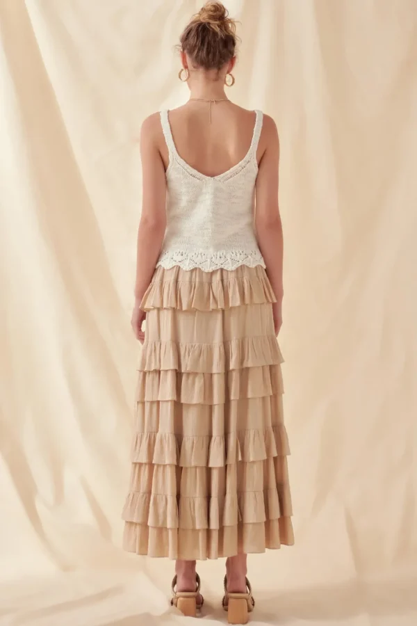 FREE THE ROSES Tops*- Knitted Scalloped Crop Top IVORY