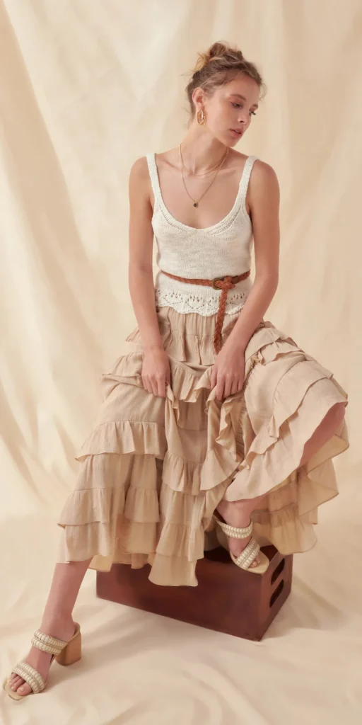 FREE THE ROSES Tops*- Knitted Scalloped Crop Top IVORY