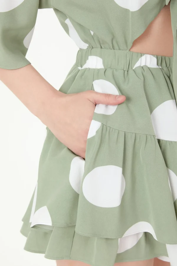 FREE THE ROSES Tops*- Knotted Front Romper with Ruffle PISTACHIO