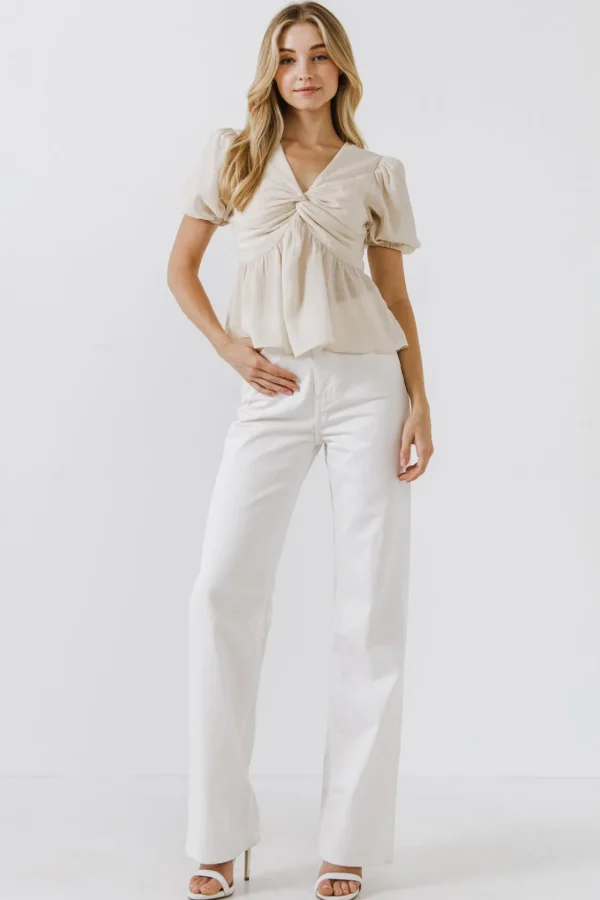 FREE THE ROSES Tops*- Knotted Top CREAM