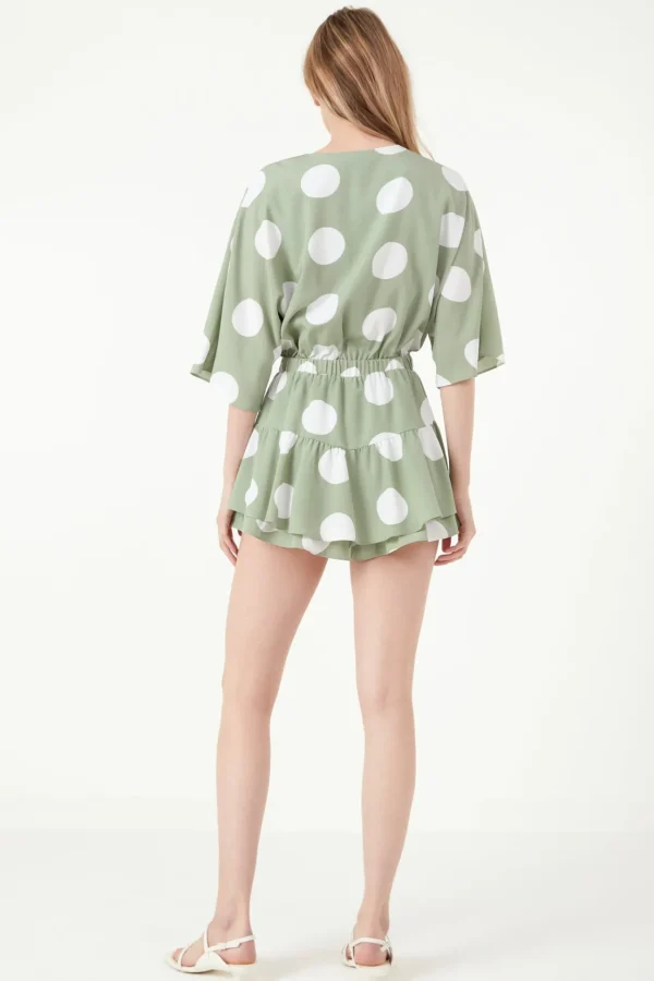 FREE THE ROSES Tops*- Knotted Front Romper with Ruffle PISTACHIO