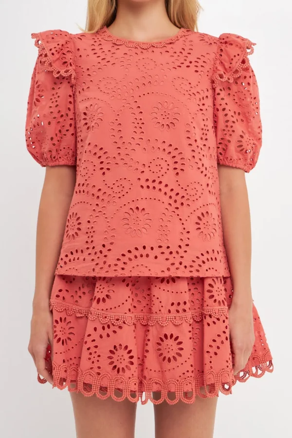 FREE THE ROSES Shirts & Blouses | Tops*- Lace Puff sleeve blouse DUSTYROSE