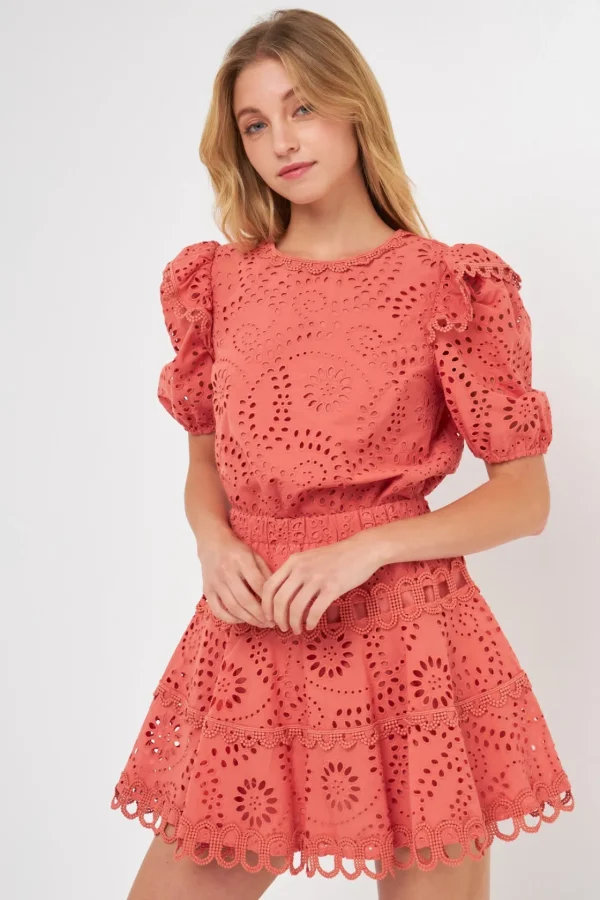 FREE THE ROSES Shirts & Blouses | Tops*- Lace Puff sleeve blouse DUSTYROSE