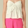 FREE THE ROSES Tops*- Lace Trimmed Waterfall Tiered Top WHITE
