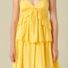 FREE THE ROSES Lace Dresses | Tops*- Lace Trimmed Tiered Mini Dress YELLOW
