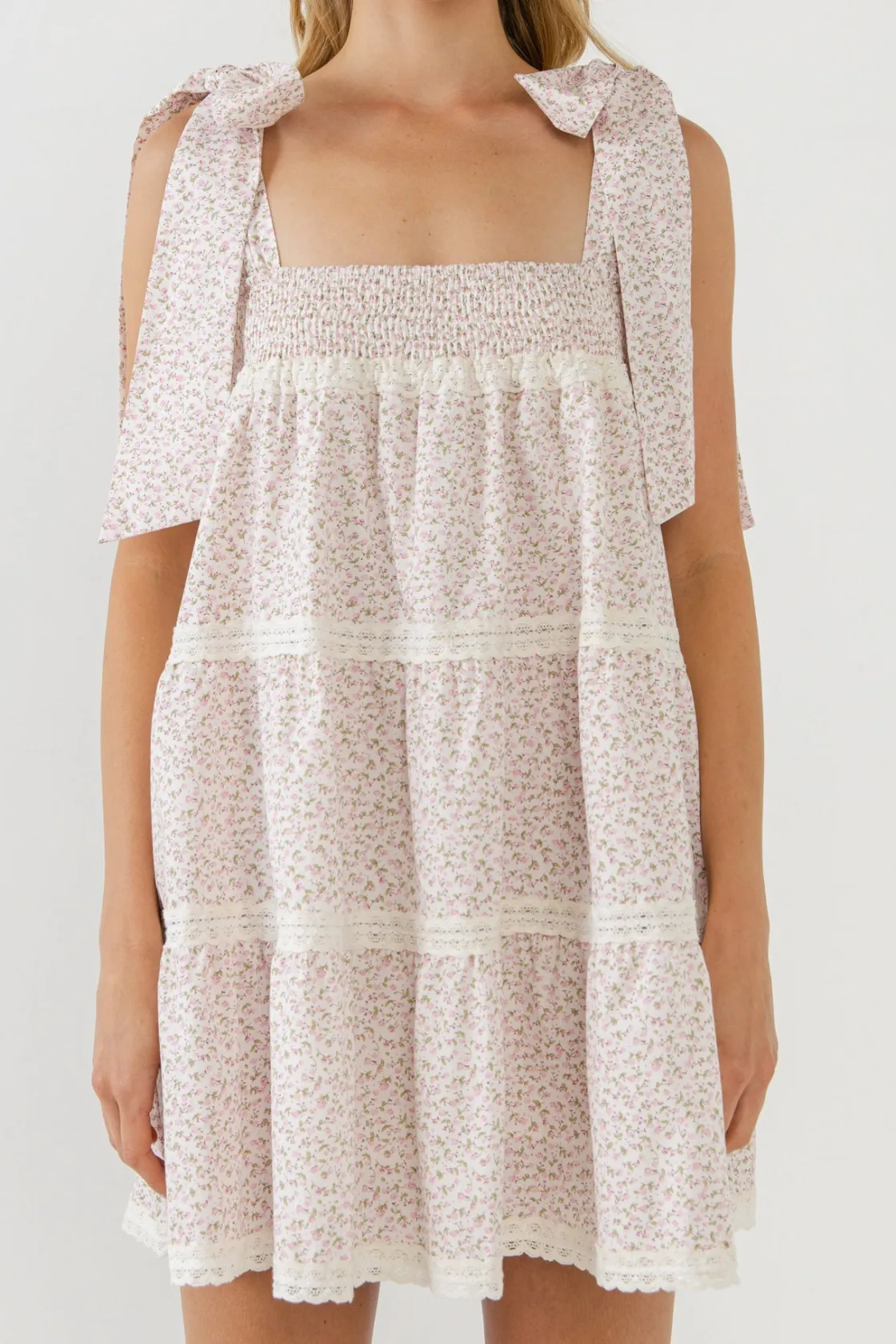 free_the_roses___lace_tri_0-4.webp FREE THE ROSES Lace Dresses | Tops*- Lace Trimmed Floral Bow Tie Mini WHITE