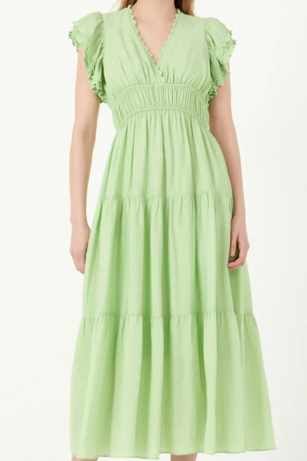 FREE THE ROSES Lace Dresses | Tops*- Lace Trim Detail Tiered Midi Dress GREEN