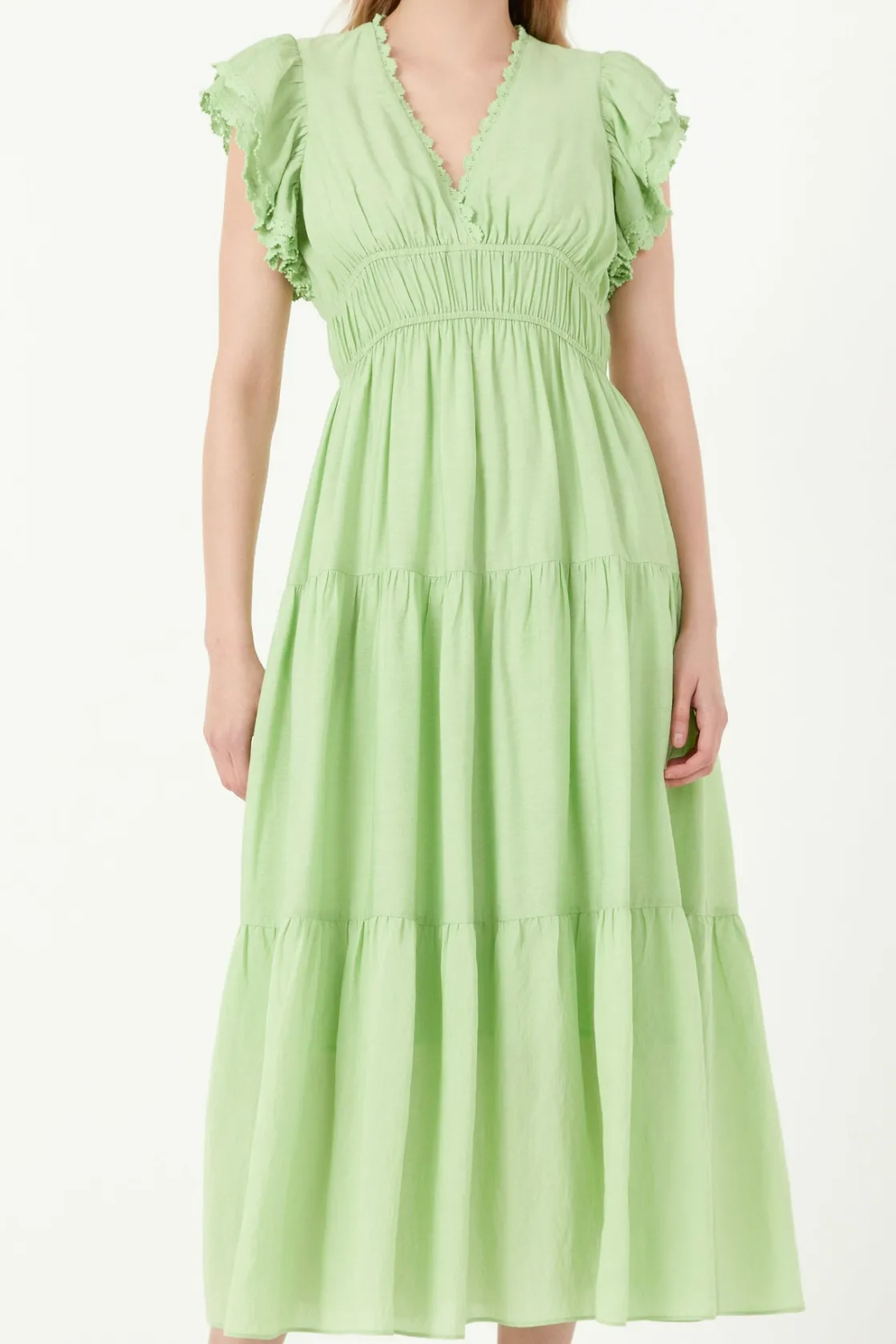 free_the_roses___lace_tri_0-5.webp FREE THE ROSES Lace Dresses | Tops*- Lace Trim Detail Tiered Midi Dress GREEN