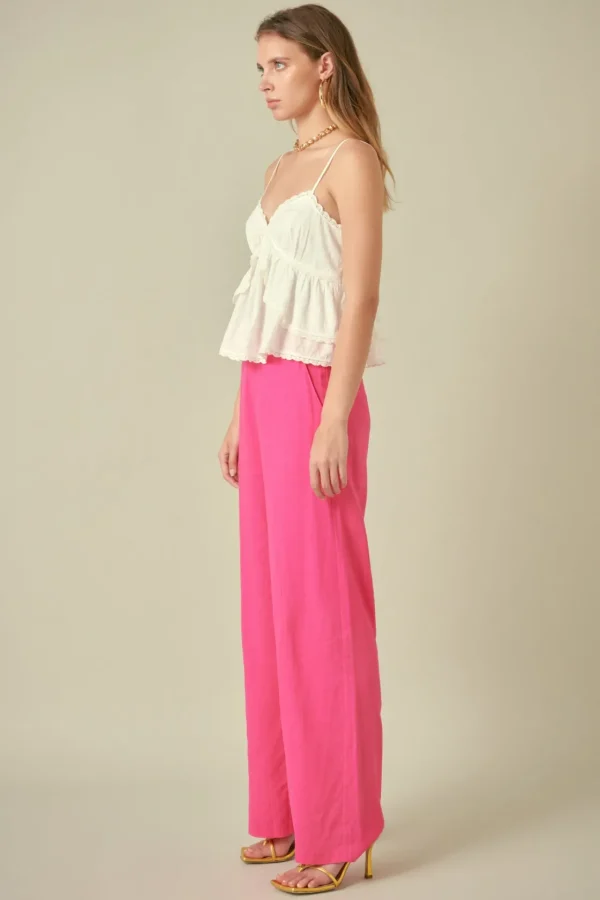 FREE THE ROSES Tops*- Lace Trimmed Waterfall Tiered Top WHITE