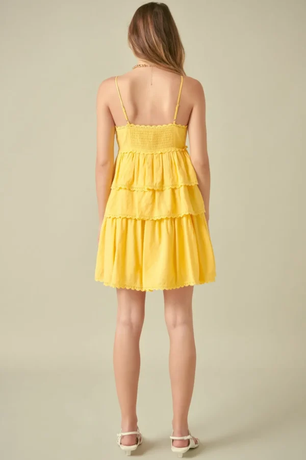 FREE THE ROSES Lace Dresses | Tops*- Lace Trimmed Tiered Mini Dress YELLOW
