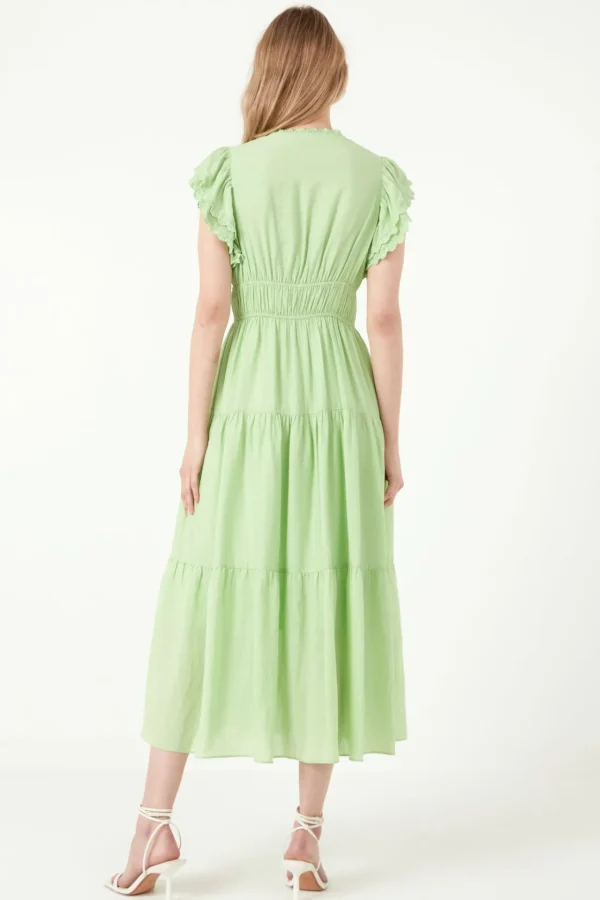FREE THE ROSES Lace Dresses | Tops*- Lace Trim Detail Tiered Midi Dress GREEN