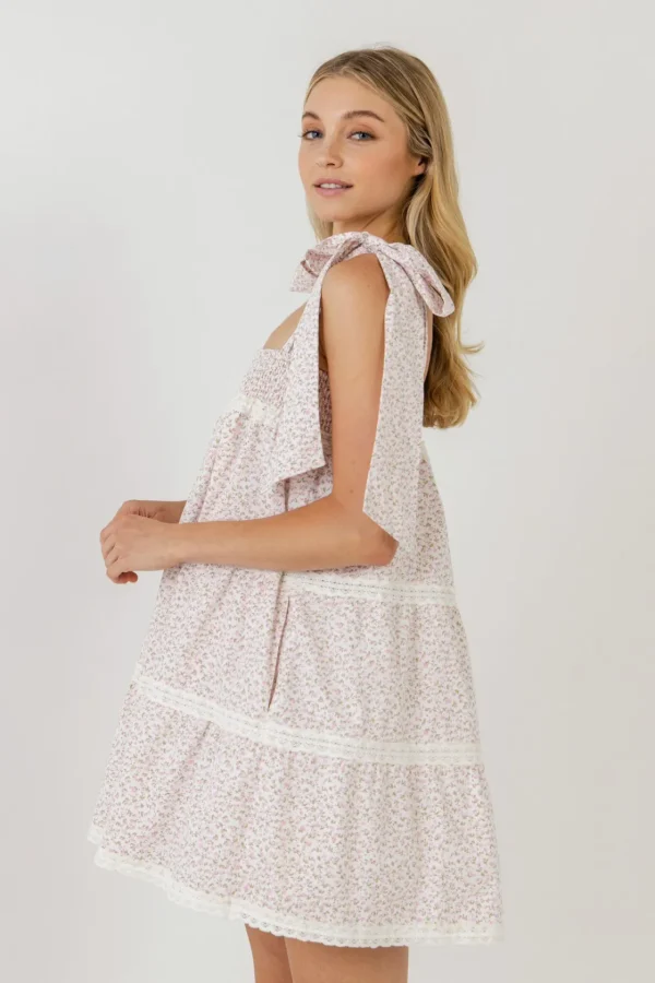 FREE THE ROSES Lace Dresses | Tops*- Lace Trimmed Floral Bow Tie Mini WHITE