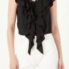 FREE THE ROSES Tops*- Lace Up Ruffle Crop Top BLACK
