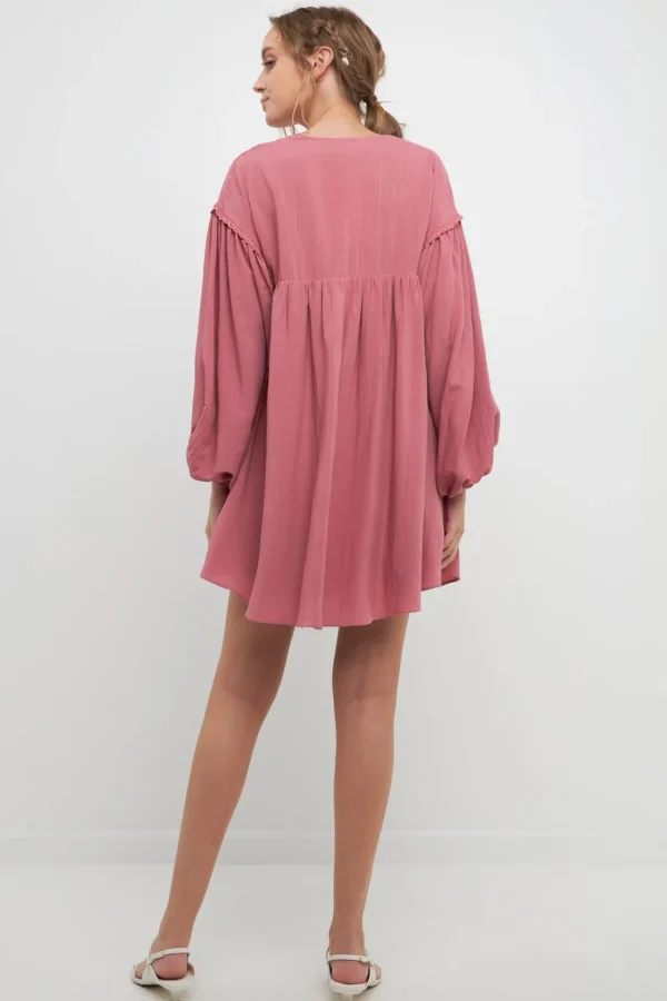 FREE THE ROSES Lace Dresses | Tops*- Laced Blouson Sleeve Shift Dress BERRYRED
