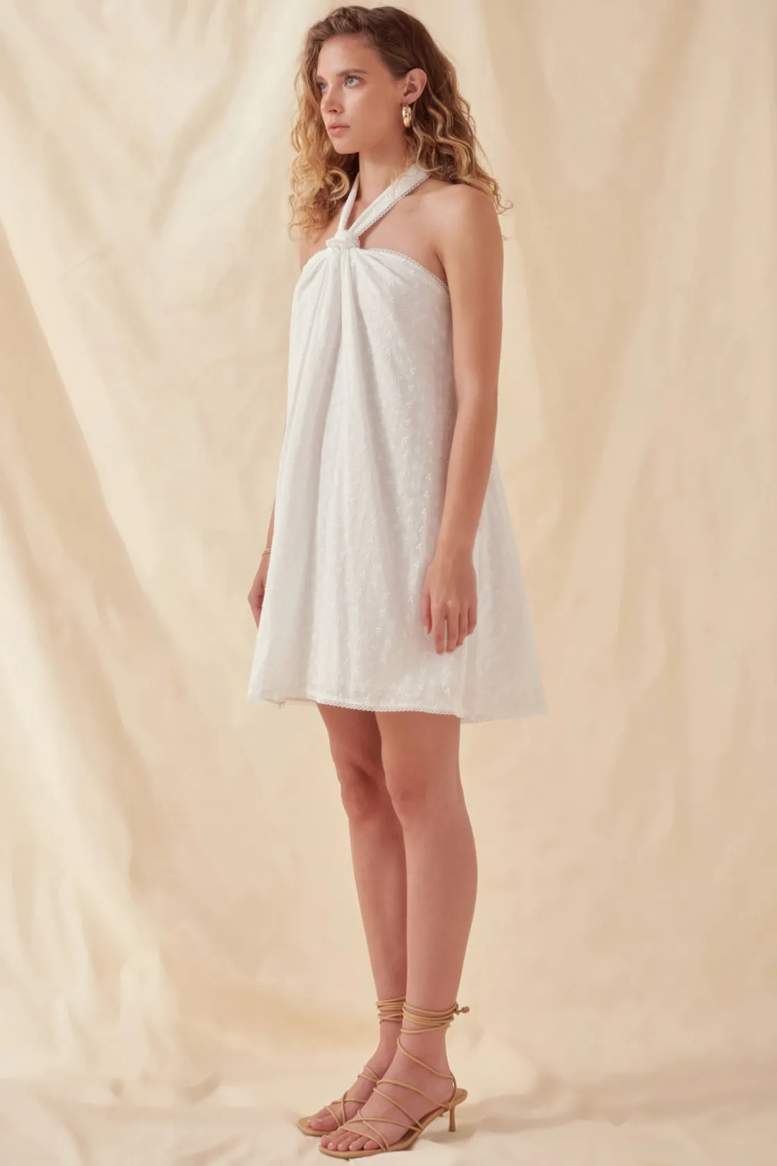 free_the_roses___laced_ha_1.webp FREE THE ROSES Boho Dresses | Lace Dresses*- Laced Halter Trim Flounce Mini Dress WHITE