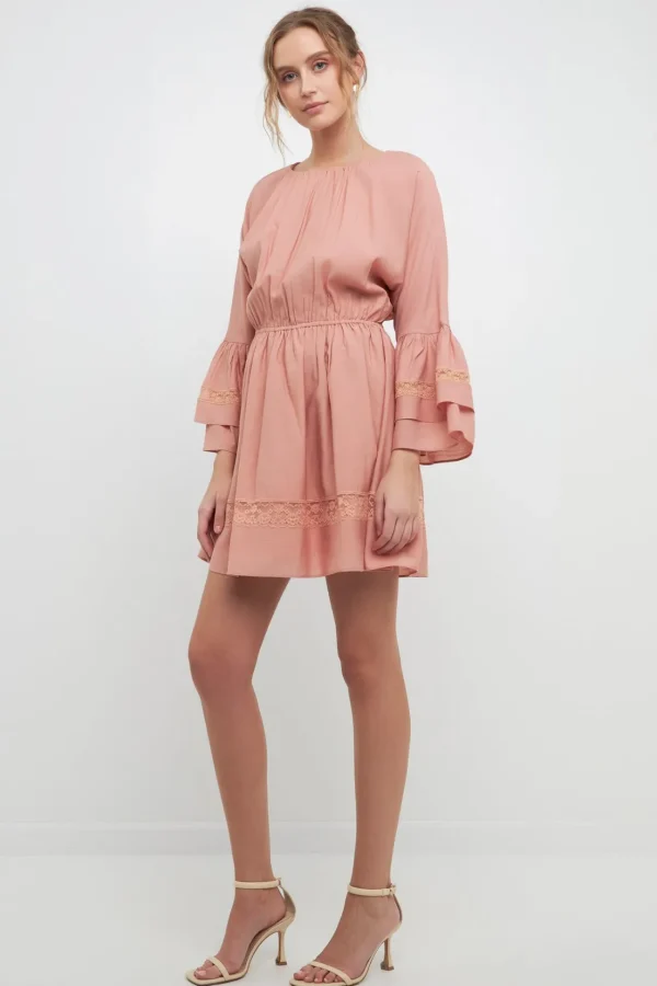 FREE THE ROSES Lace Dresses | Tops*- Laced Spg Tie Mini Dress DUSTYPINK