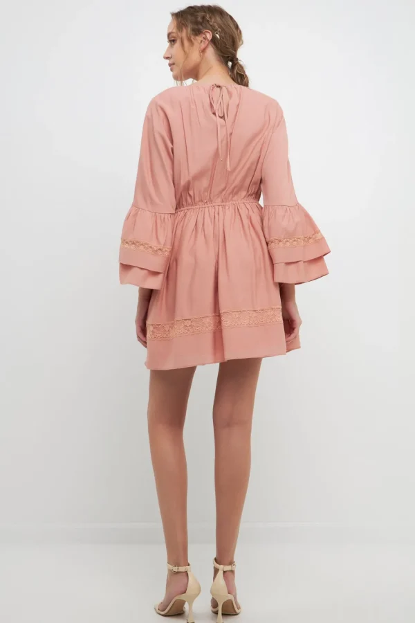 FREE THE ROSES Lace Dresses | Tops*- Laced Spg Tie Mini Dress DUSTYPINK