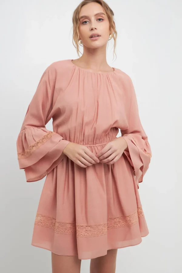 FREE THE ROSES Lace Dresses | Tops*- Laced Spg Tie Mini Dress DUSTYPINK