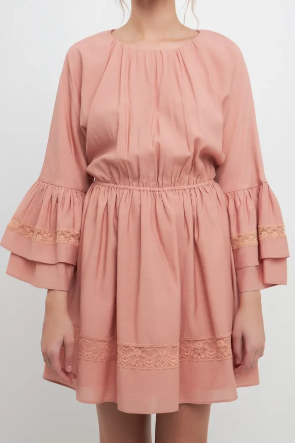 FREE THE ROSES Lace Dresses | Tops*- Laced Spg Tie Mini Dress DUSTYPINK