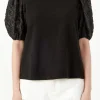 FREE THE ROSES Tops*- Mixed Media Knit Top BLACK