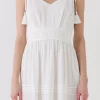 FREE THE ROSES Tops*- Mixed Media Midi Dress with Tassel OFFWHITE
