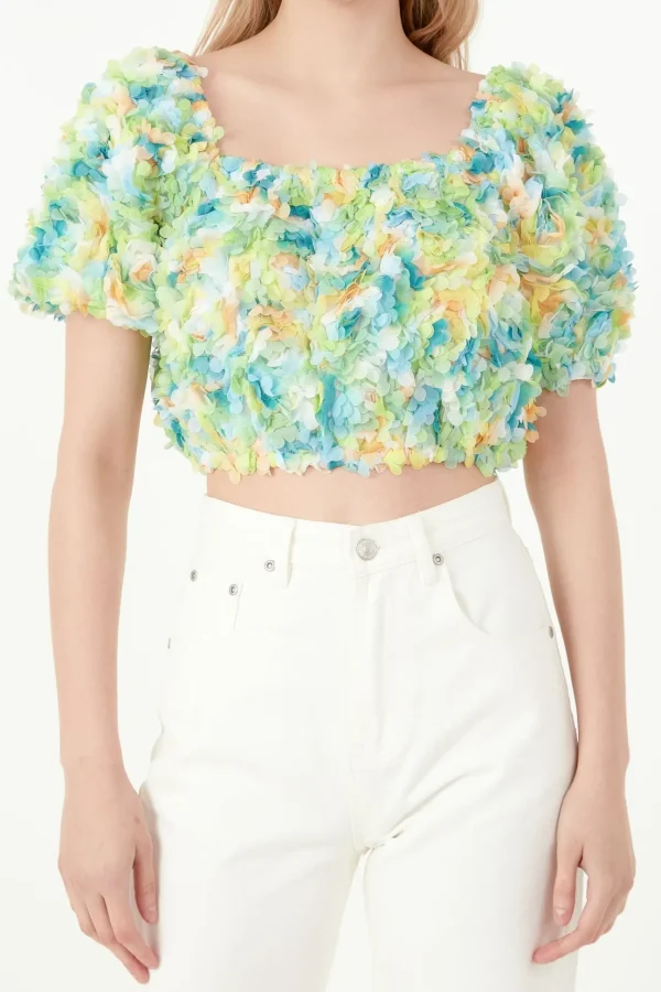 FREE THE ROSES Tops*- Color embellishment Cropped Top MULTI