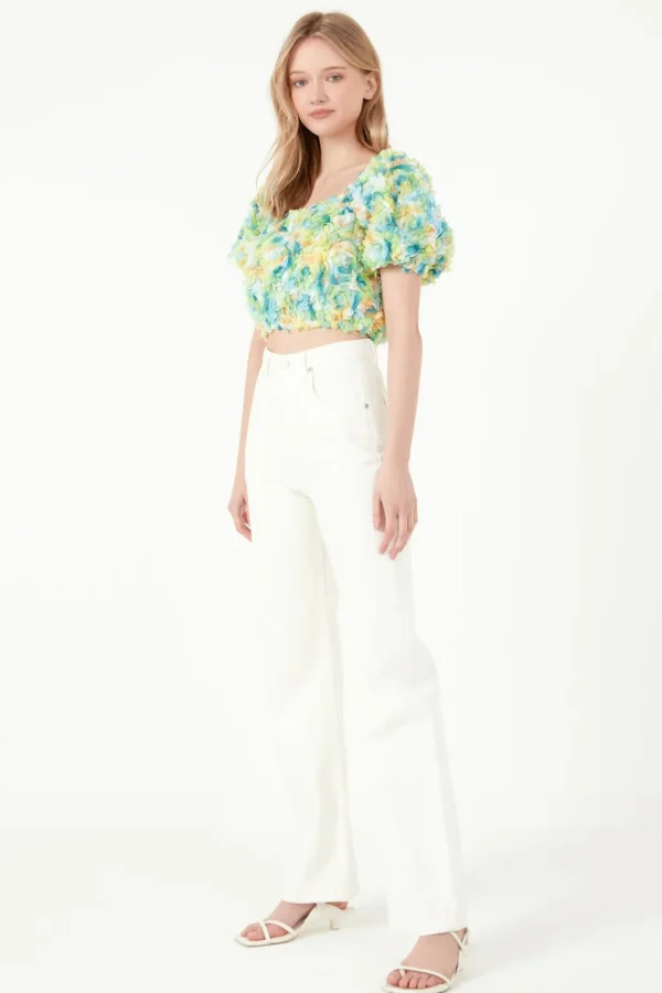 FREE THE ROSES Tops*- Color embellishment Cropped Top MULTI