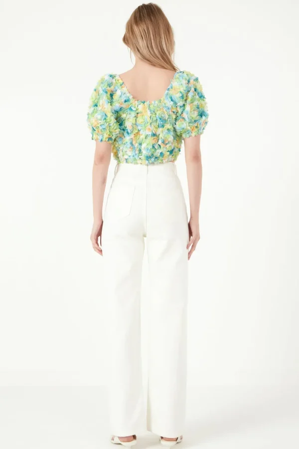 FREE THE ROSES Tops*- Color embellishment Cropped Top MULTI