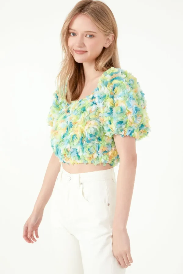 FREE THE ROSES Tops*- Color embellishment Cropped Top MULTI