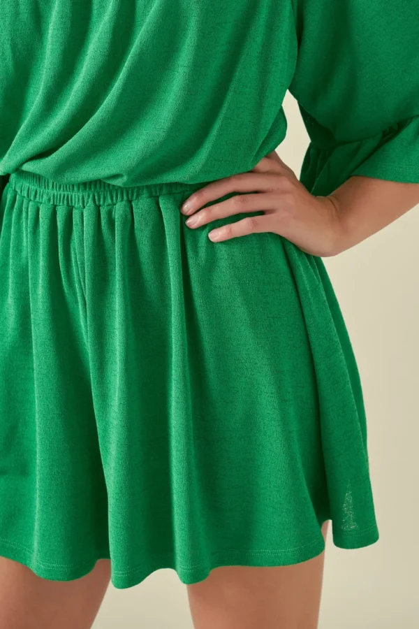 FREE THE ROSES Tops*- Off the Shoulder Knit Romper GREEN
