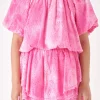 FREE THE ROSES Tops*- Paisely Eyelet Balloon Top with Tie-dye Effect PINK