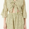 FREE THE ROSES Tops*- Polka Dot Tied Romper with Ruffles PISTACHIO