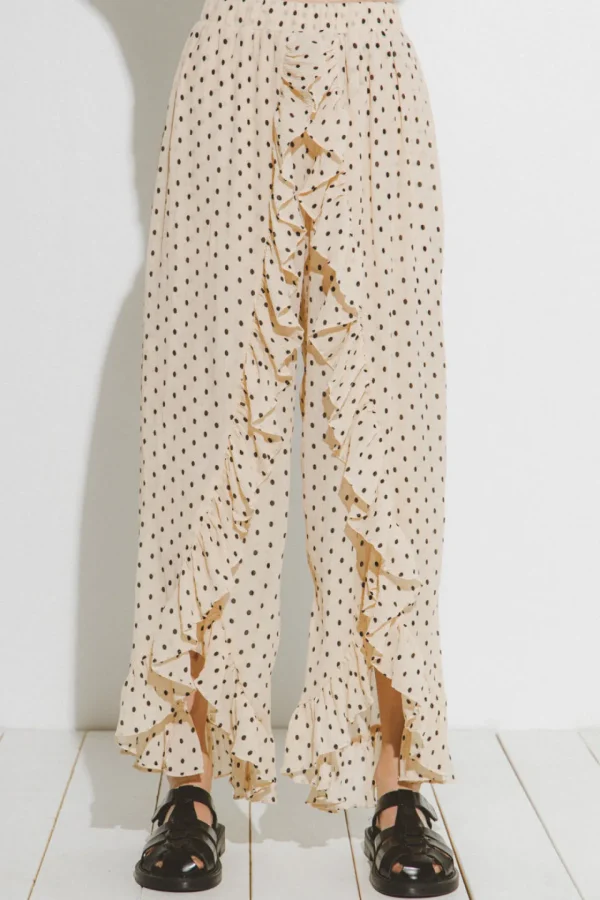 FREE THE ROSES Pants | Tops*- Polka Dot Ruffled Pants BEIGE