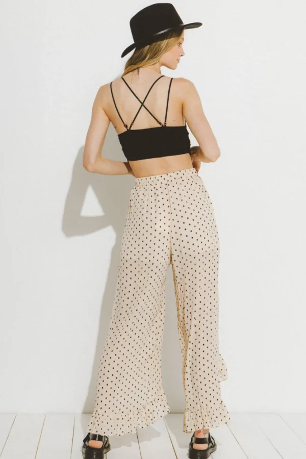 FREE THE ROSES Pants | Tops*- Polka Dot Ruffled Pants BEIGE