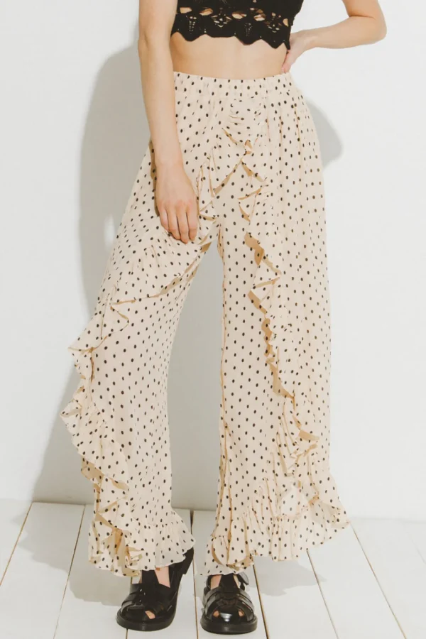 FREE THE ROSES Pants | Tops*- Polka Dot Ruffled Pants BEIGE