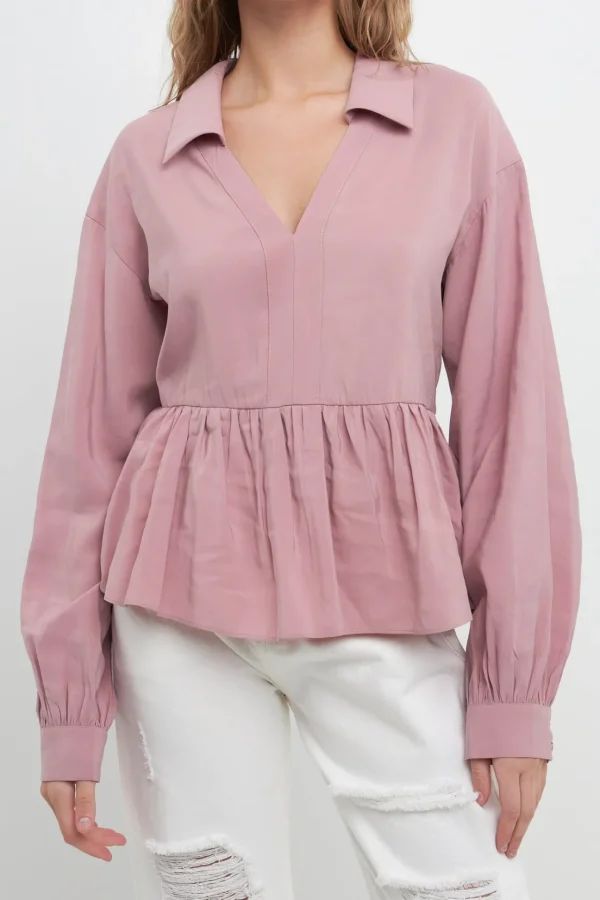 FREE THE ROSES Tops*- Puff Long Sleeve Top MAUVE