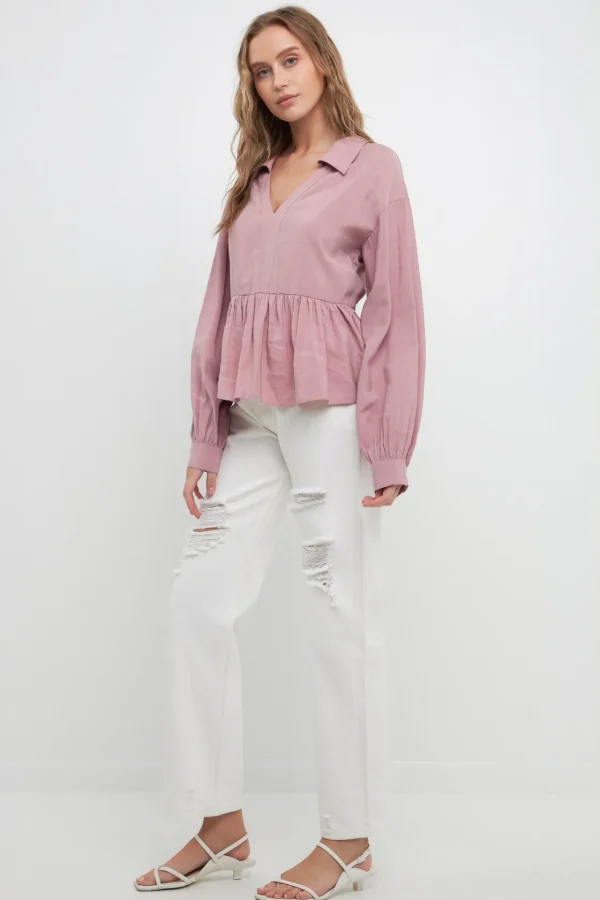 FREE THE ROSES Tops*- Puff Long Sleeve Top MAUVE