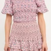 FREE THE ROSES Tops*- Puff Sleeve Smocked Floral Bandeau PINK