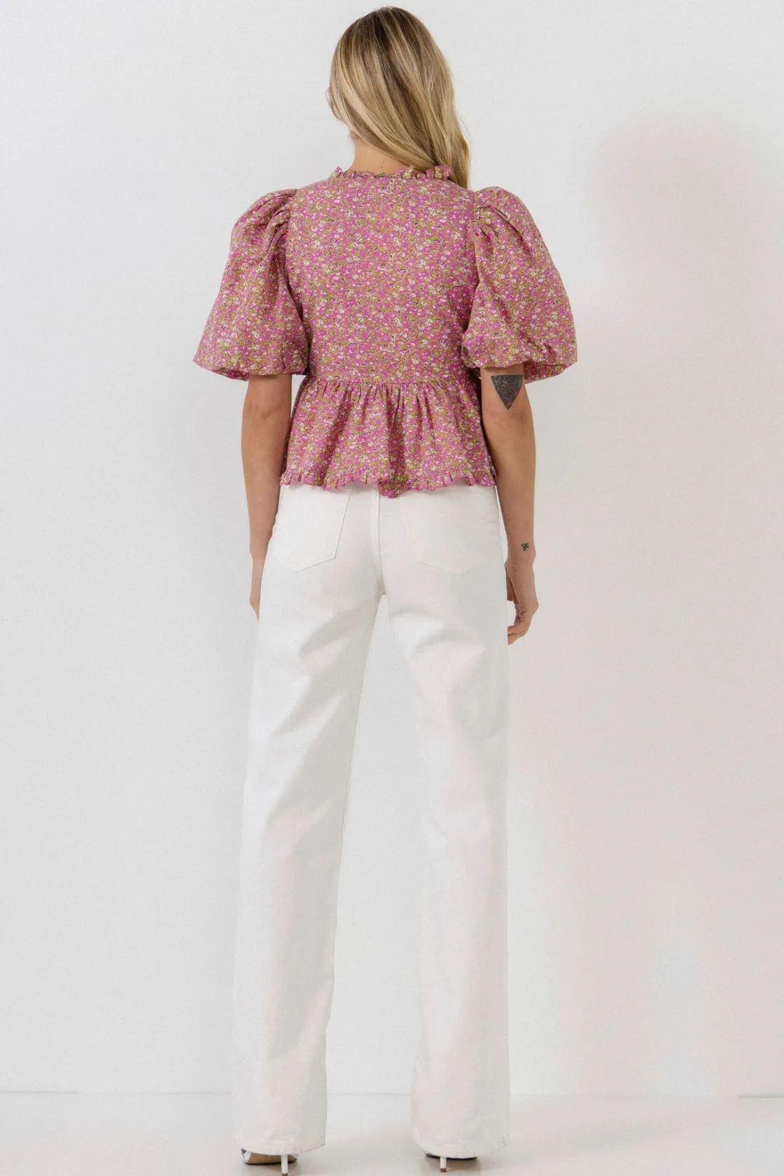 free_the_roses___puff_sle_2-1.webp FREE THE ROSES Shirts & Blouses | Tops*- Puff Sleeve Ruffled V Blouse PINK