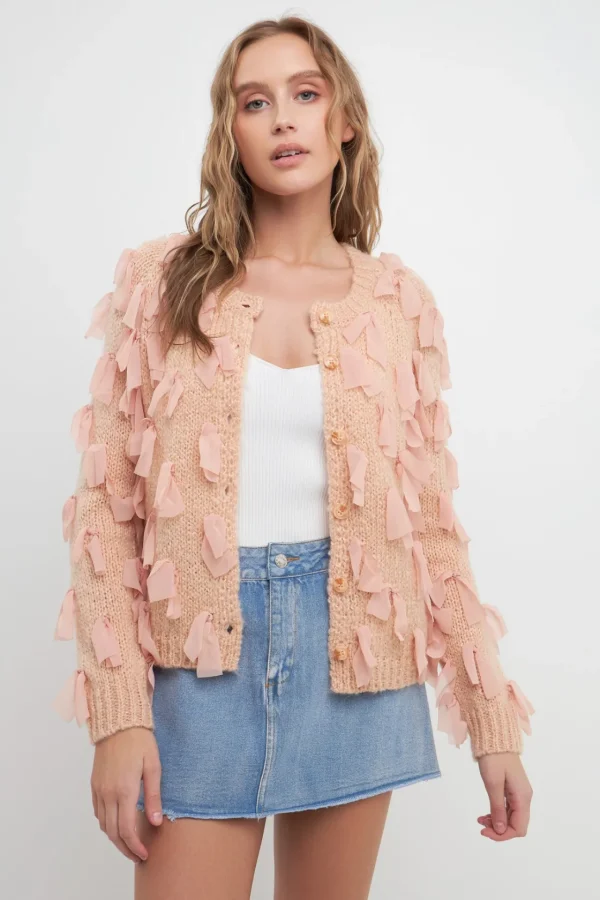 FREE THE ROSES Sweaters & Knits | Cardigans*- Ribbon Detail Cardigan DUSTYPINK