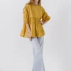 FREE THE ROSES Shirts & Blouses | Tops*- Round Neck Tiered Flowy Blouse MUSTARD