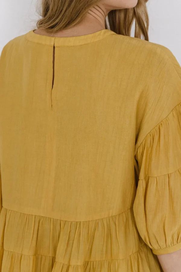 FREE THE ROSES Shirts & Blouses | Tops*- Round Neck Tiered Flowy Blouse MUSTARD