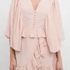 FREE THE ROSES Puff Sleeve | Tops*- Ruffle Detail with Puff Sleeve Mini Dress NUDEPINK