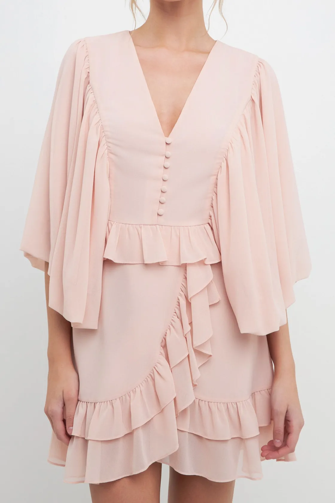 free_the_roses___ruffle_d_0-1.webp FREE THE ROSES Puff Sleeve | Tops*- Ruffle Detail with Puff Sleeve Mini Dress NUDEPINK