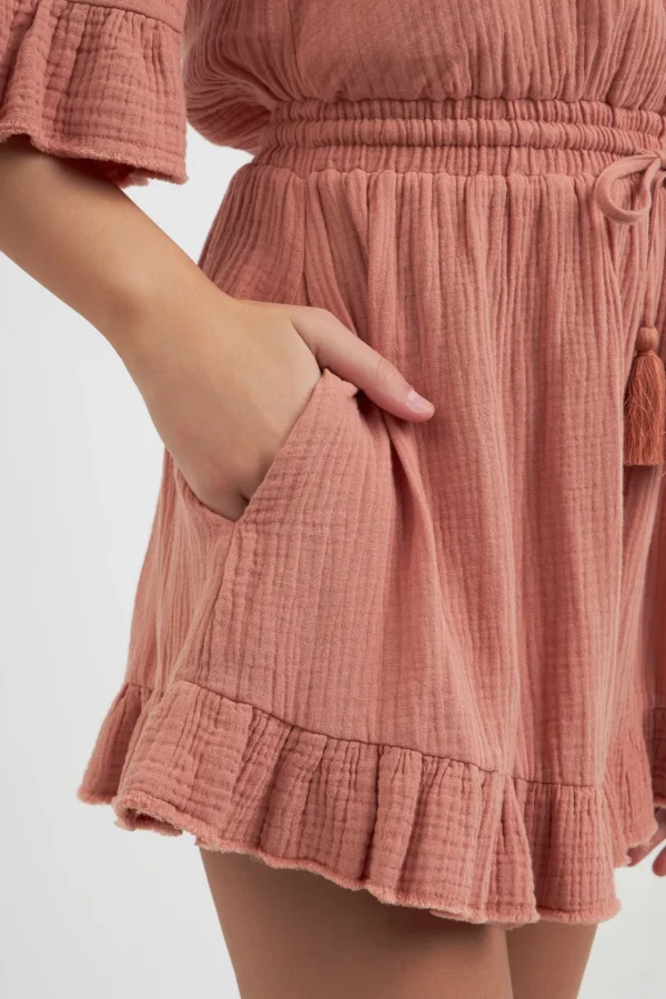 FREE THE ROSES Tops*- Ruffle Detail Romper RUST