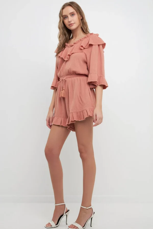 FREE THE ROSES Tops*- Ruffle Detail Romper RUST