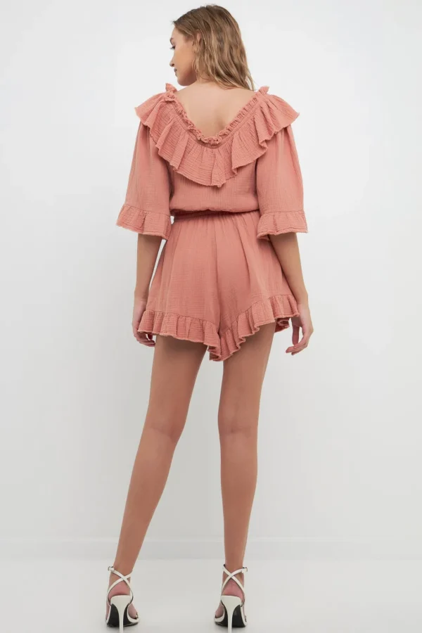 FREE THE ROSES Tops*- Ruffle Detail Romper RUST