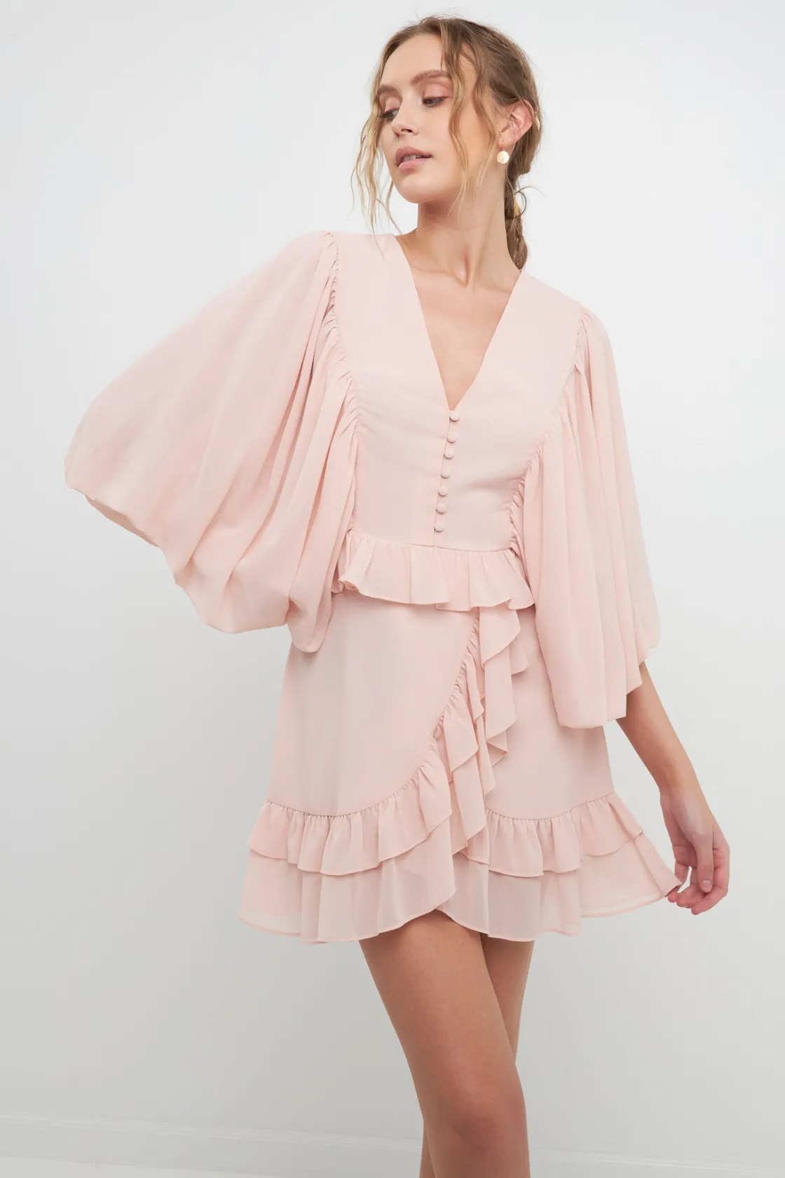 free_the_roses___ruffle_d_3-1.webp FREE THE ROSES Puff Sleeve | Tops*- Ruffle Detail with Puff Sleeve Mini Dress NUDEPINK