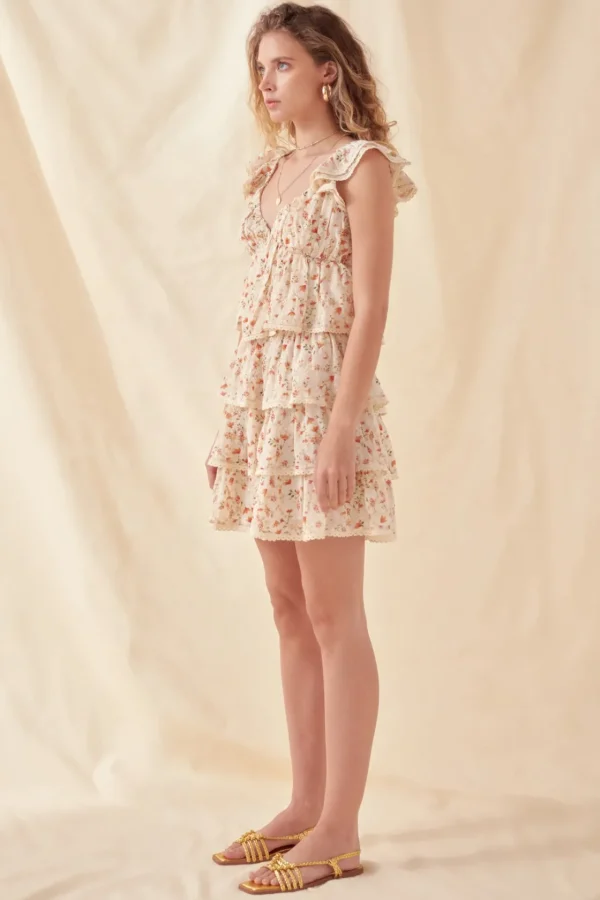 FREE THE ROSES Matching Sets*- Ruffle Sleeve Sweetheart Neckline Top IVORYMULTI